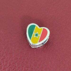 Pandora Senegal Flag Heart Charm Bead with box